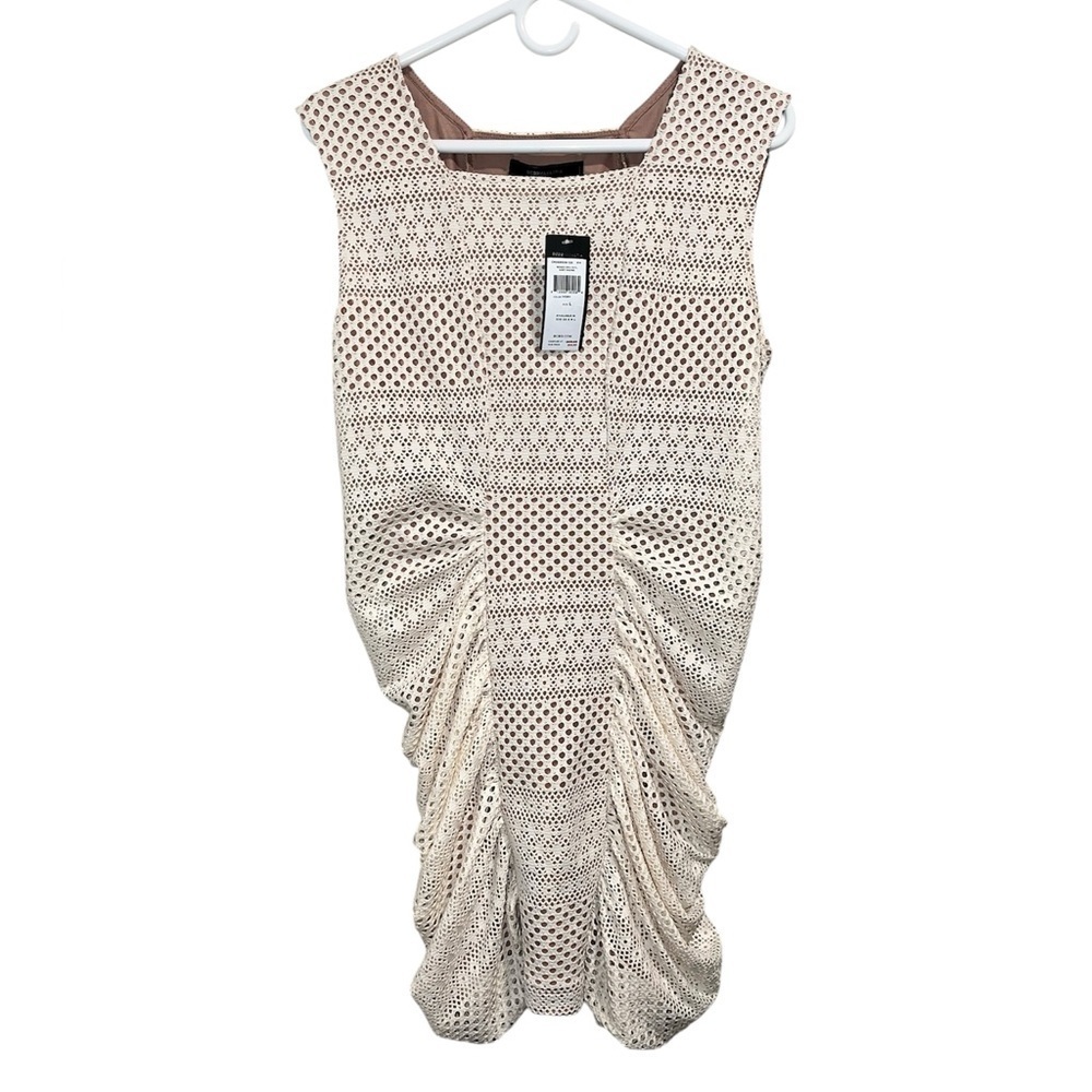 NWT BCBGMAXAZRIA Renee Ivory Eyelet Mesh Ruched Bodycon Dress